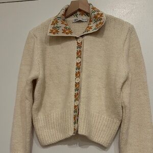 Zara Cream Cardigan with Floral Accents